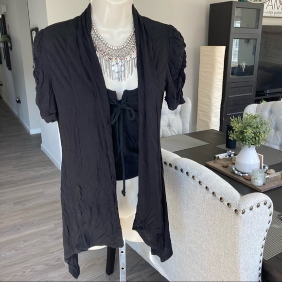 💋 Bolero ruffle puff shrug cardigan jacket blazer top Black - Picture 2 of 5